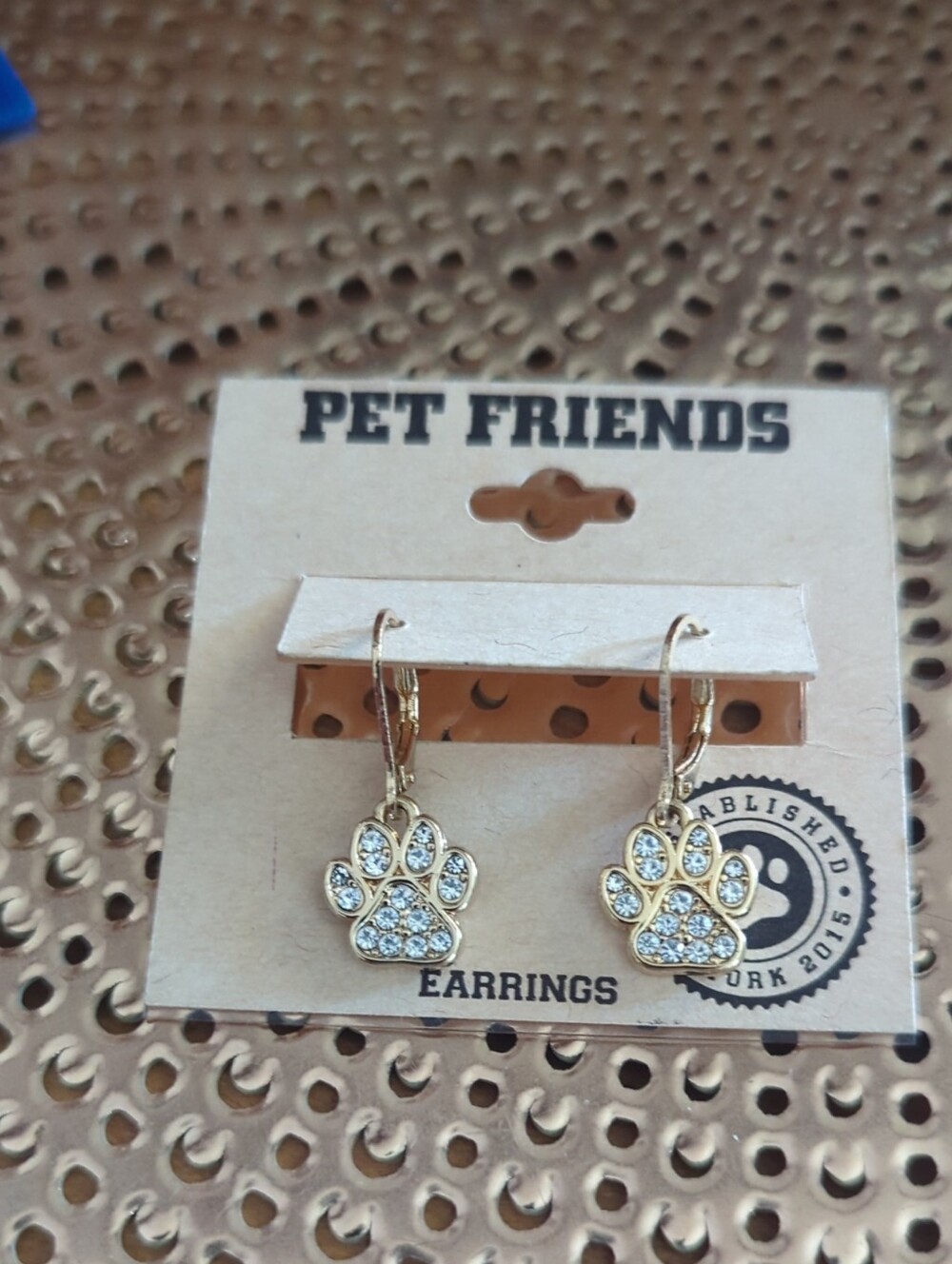 FRIENDS Paw Print Earrings Gold and Black W/Crystal Beass